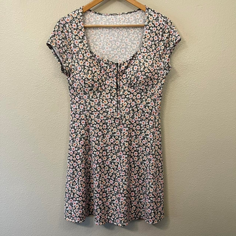 NoBo Ditzy Floral Babydoll Daisy Dress Ribbed Y2K Cottagecore Coquette Size L